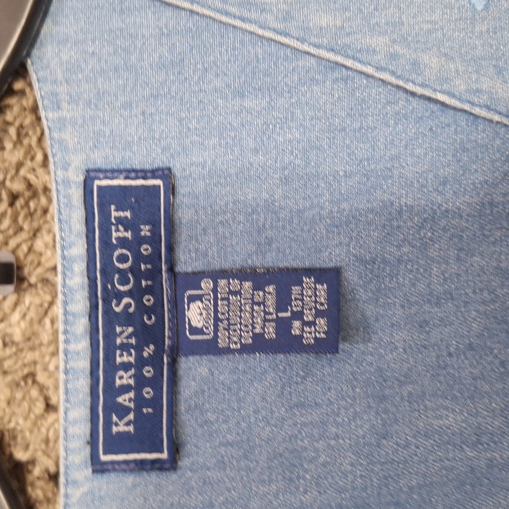 Vintage Karen Scott 100% Cotton denim embroidered vest - M - blue/floral - Picture 3 of 7